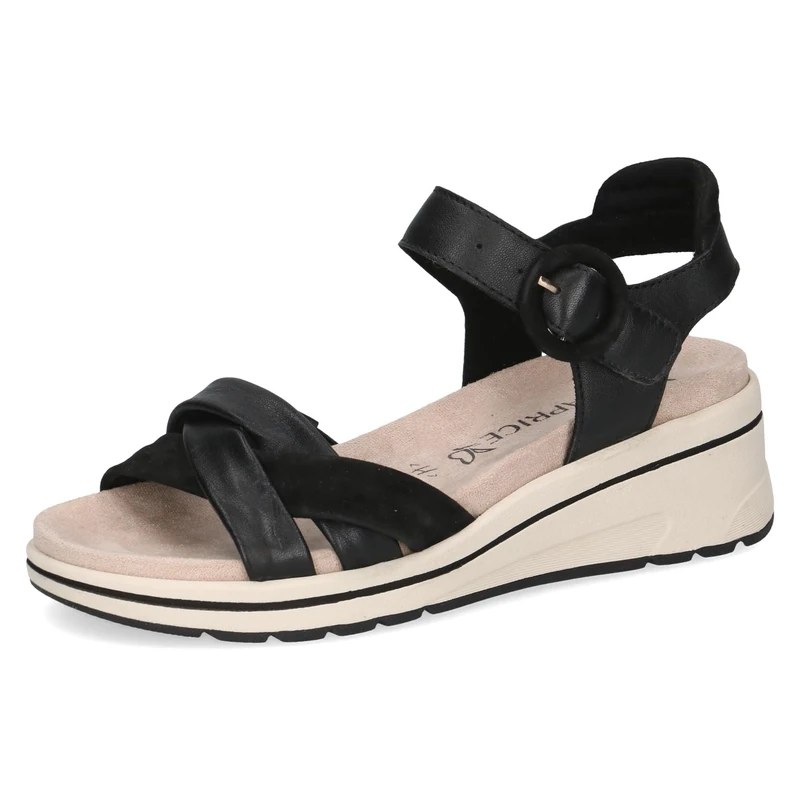Caprice women's wedge sandal in leather, Black (BLACK COMB), 6.5 UK