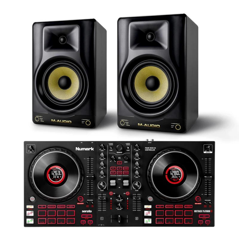 Numark Mixtrack Platinum FX DJ Controller and M-AUDIO Forty Eighty Pair Studio Monitors for Studio Recording, Music Production, Podcasting, Streaming