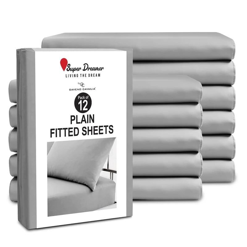 GC GAVENO CAVAILIA King Size Fitted Sheets (152x203cm) - Pack of 12 - Microfiber Plain Dyed Bedding - 25cm Deep Pocket - Soft, Breathable, Wrinkle & Shrink Resistant - Mattress & Bottom Sheet - Grey