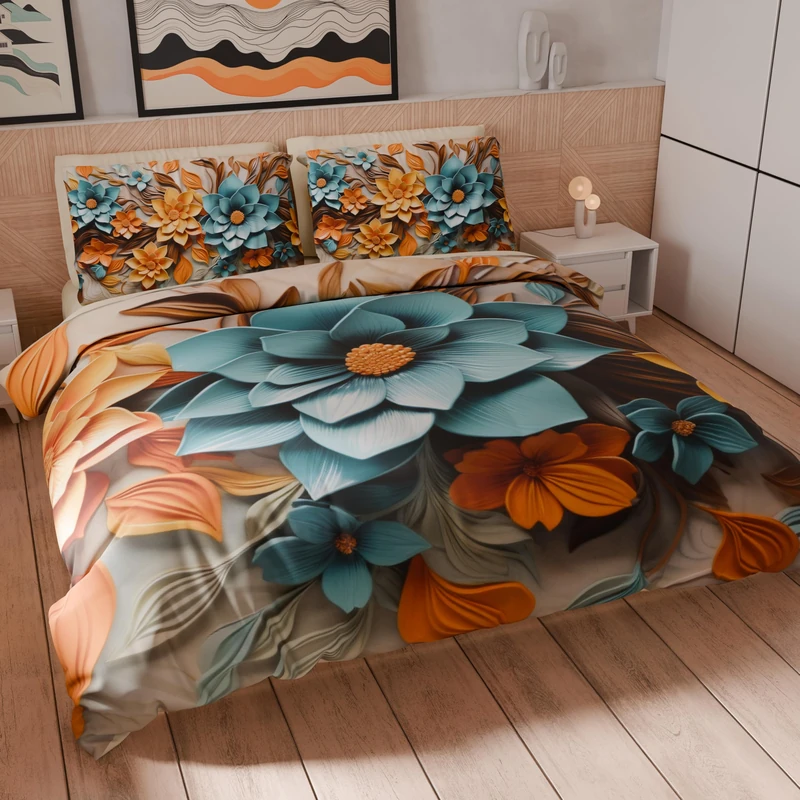 PETTI Artigiani Italiani - Double Duvet Cover Set 200 x 220 cm (2 Pillowcases 80 x 80 cm Included), Microfibre Duvet Cover Set with Digital Floral Print 05 16 - Made in Italy