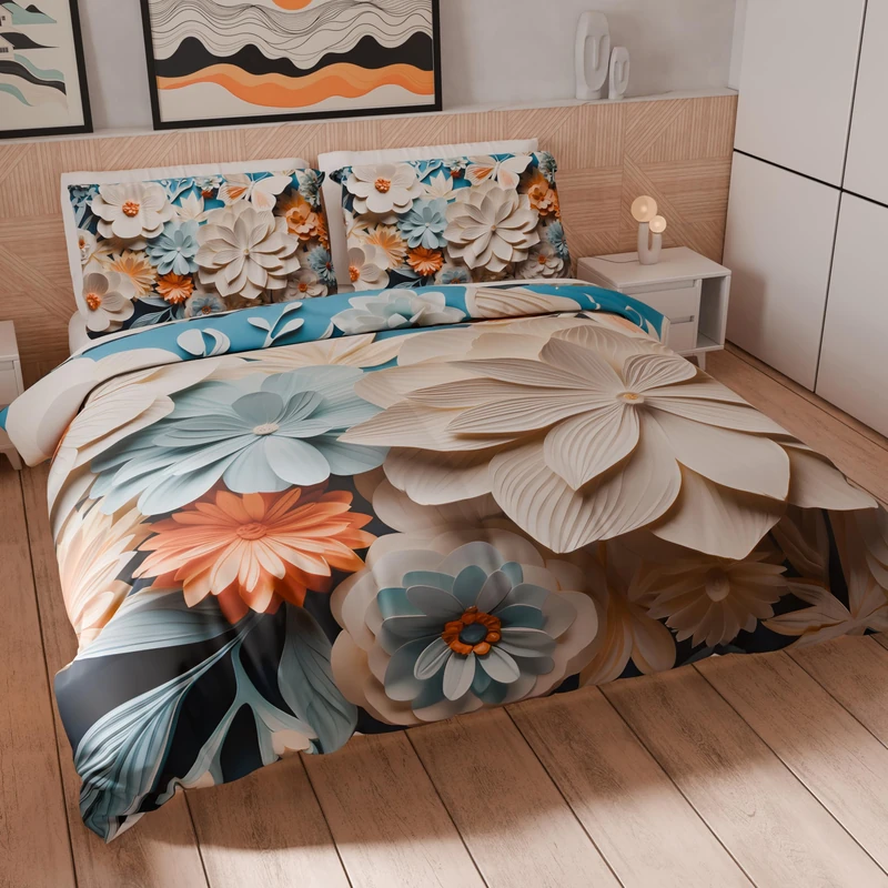 PETTI Artigiani Italiani - Maxi Double Duvet Cover Set 260 x 220 cm (2 Pillowcases 75 x 50 cm Included), Microfibre Duvet Cover Set with Digital Floral Print 05 5 - Made in Italy