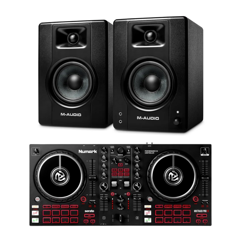 Numark Mixtrack Pro FX DJ Controller and M-AUDIO BX4 Pair Studio Monitors for Studio Recording, Music Production, Podcasting, Streaming
