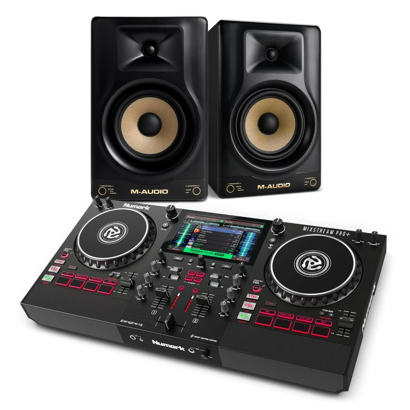 Numark Mixstream Pro+ DJ Controller and M-AUDIO Forty Sixty Pair Studio Monitors for Studio Recording, Music Production, Podcasting, Streaming