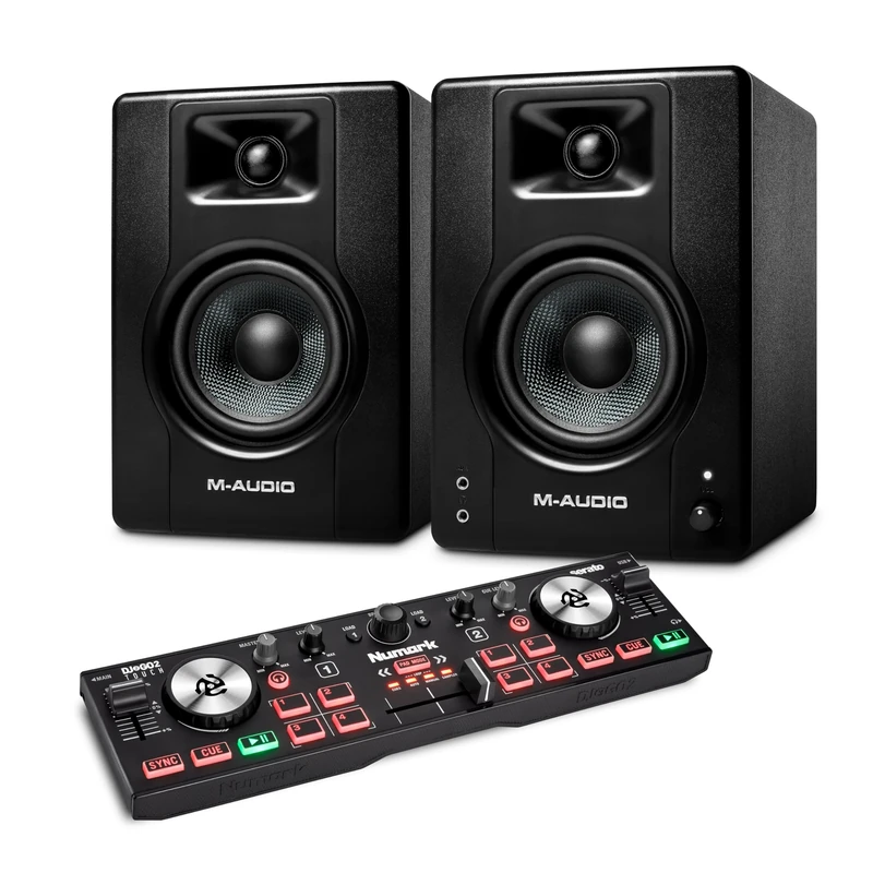 Numark DJ2GO2 Touch DJ Controller and M-AUDIO BX4 Pair Studio Monitors for Studio Recording, Music Production, Podcasting, Streaming