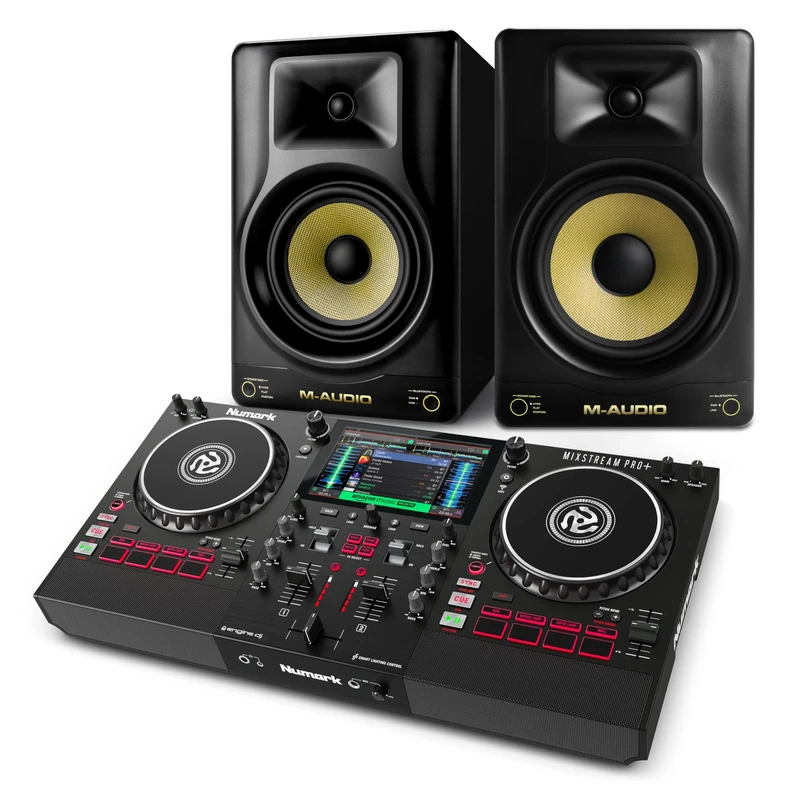 Numark Mixstream Pro+ DJ Controller and M-AUDIO Forty Eighty Pair Studio Monitors for Studio Recording, Music Production, Podcasting, Streaming