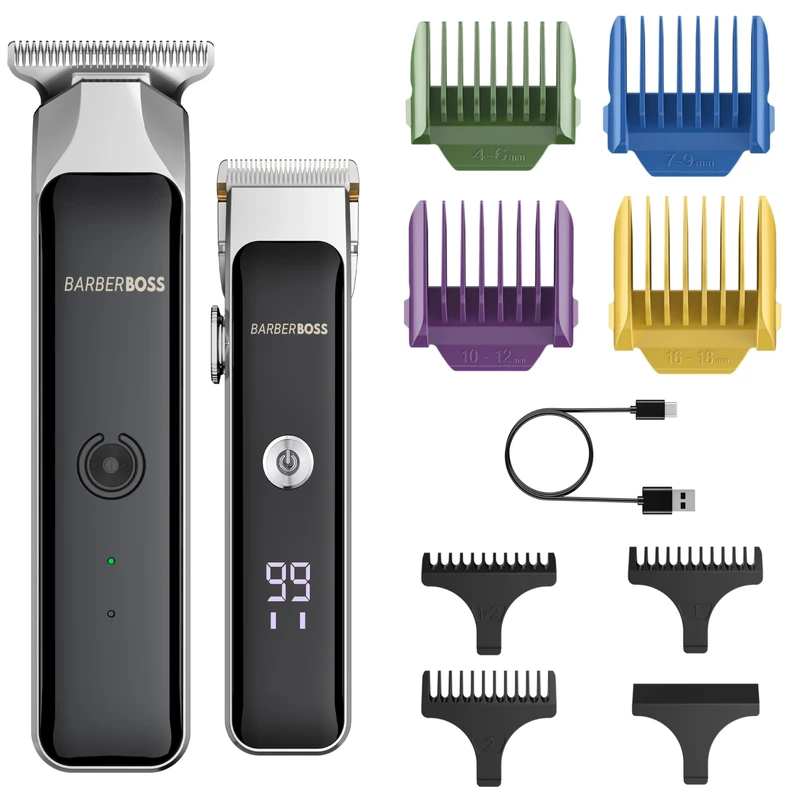 Barberboss Men’s Hair Trimmer Kit, Cordless Beard Groomers with 7 Combs, Adjustable Length Dial, Dual Speed Settings, USB Charging & Ceramic Blades Hair and Beard Clipper Duo for Men