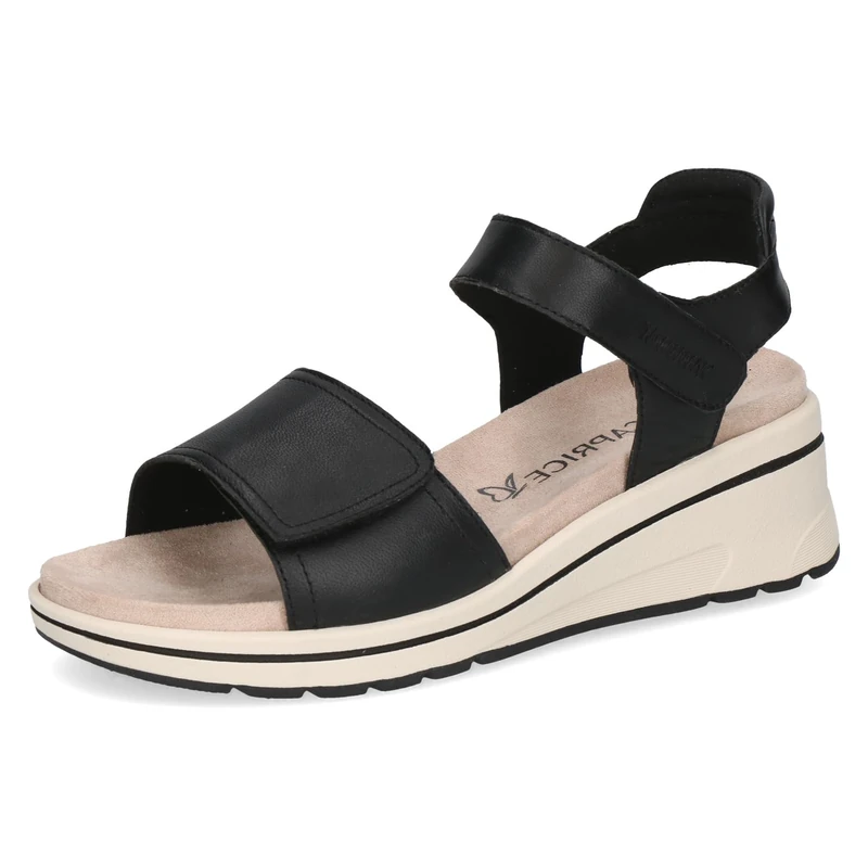Caprice women's wedge sandal in leather, Black (BLACK NAPPA), 3.5 UK