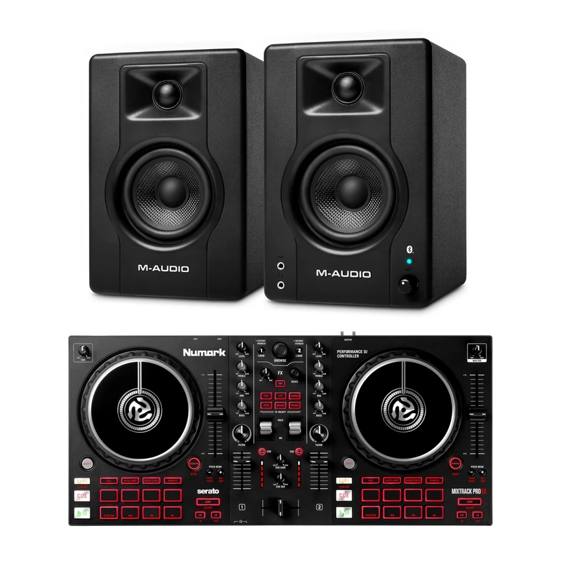 Numark Mixtrack Pro FX DJ Controller and M-AUDIO BX4 Pair Bluetooth Studio Monitors for Studio Recording, Music Production, Podcasting, Streaming