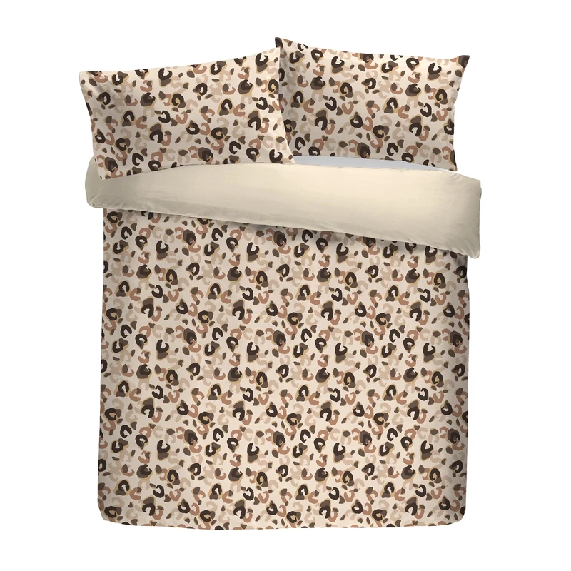 Fusion Snug - Cosy Leopard - Sherpa Reverse Duvet Cover Set - Super-King Bed Size in Natural