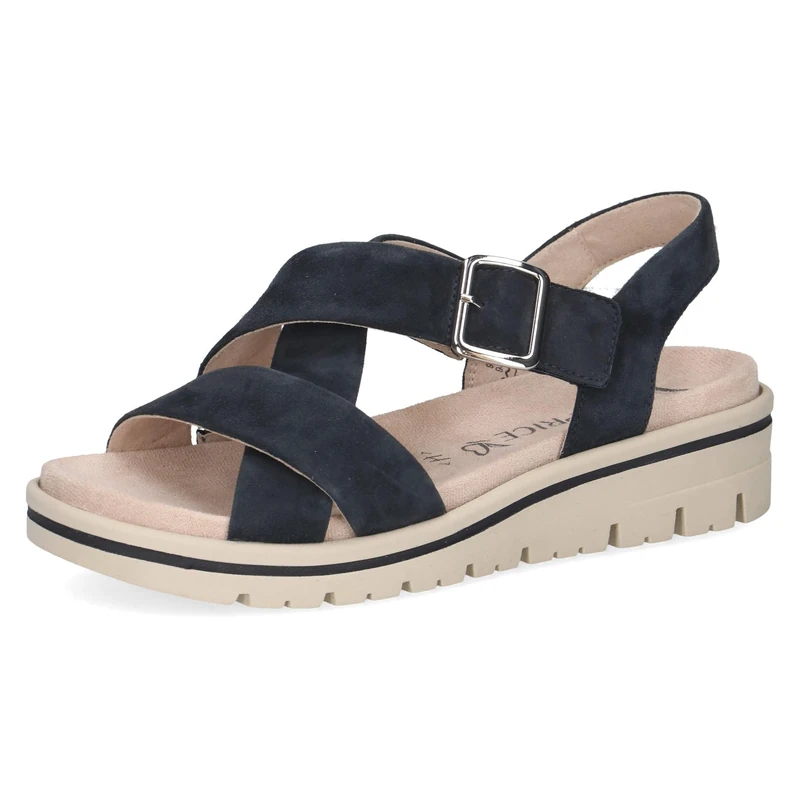 Caprice women's flat sandal in leather, Blue (OCEAN SUEDE), 4 UK