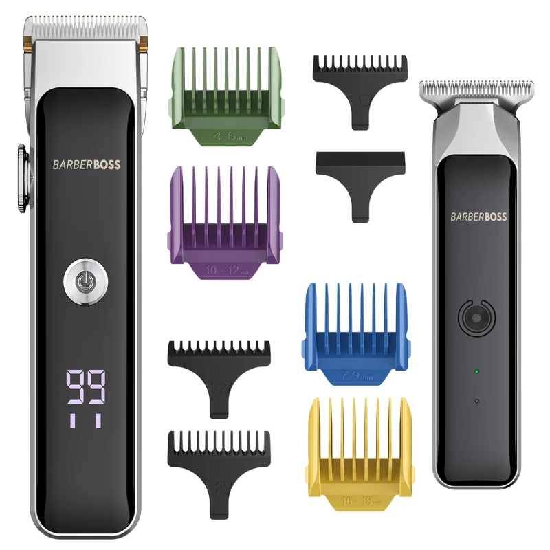 Barberboss Beard Trimmer Kit for Men, 2 Cordless Hair Clippers with Precision Dial, Men’s Facial Clippers, LED Indicator & USB Charging, Portable Grooming Set