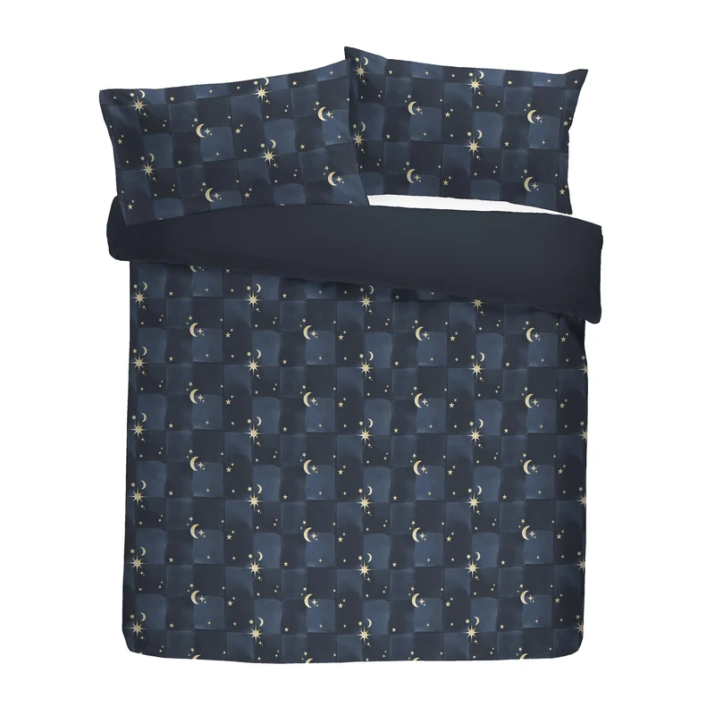 Fusion Snug Cosmic Star Duvet Cover Set, 100% Polyester, Super-King 260x220cm, Navy, Fleece and Sherpa, Moon and Stars Pattern