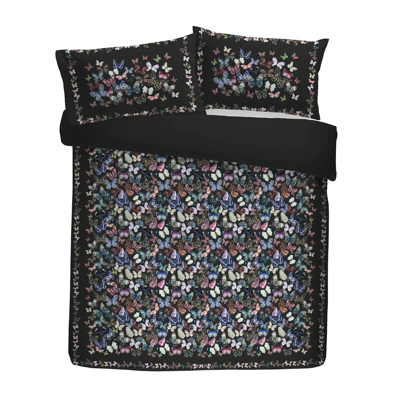 Soiree Papillon Velvet Duvet Cover Set, 100% Recycled Polyester, King Size 230x220cm, Charcoal, Butterfly Pattern, 2 Pillowcases - Image 1