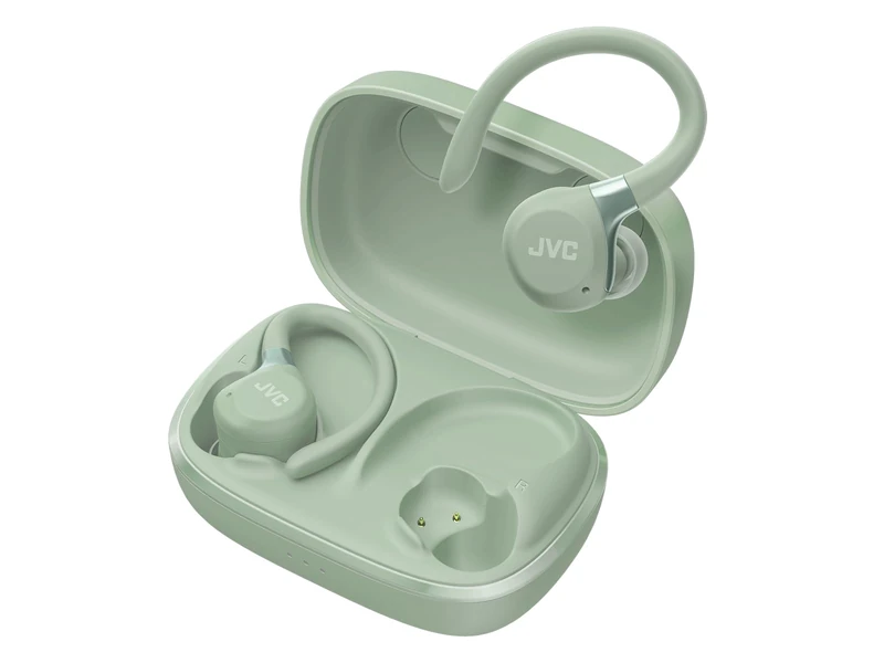 Fitness Series True Wireless Sports Headphones with Adjustable Headphones, Active Noise Cancelling, Ambient Mode, IP57, 40 Hour Battery Life, App EQ, Low Latency, Microphone - JVC HA-EC75T-G Green