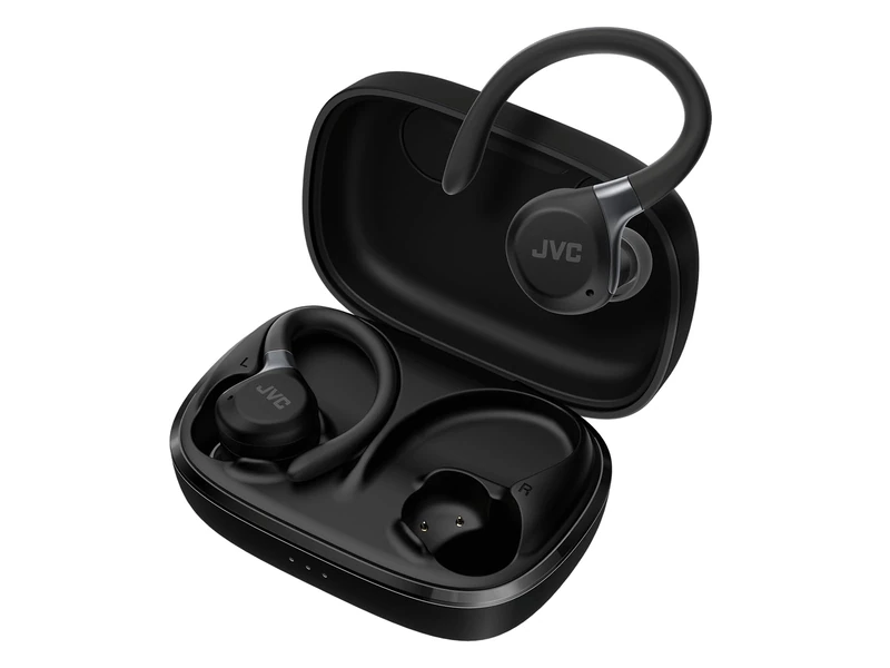 Fitness Series True Wireless Sports Headphones with Adjustable Headphones, Active Noise Cancelling, Ambient Mode, IP57, 40 Hour Battery Life, App EQ, Low Latency, Microphone - JVC HA-EC75T-B Black