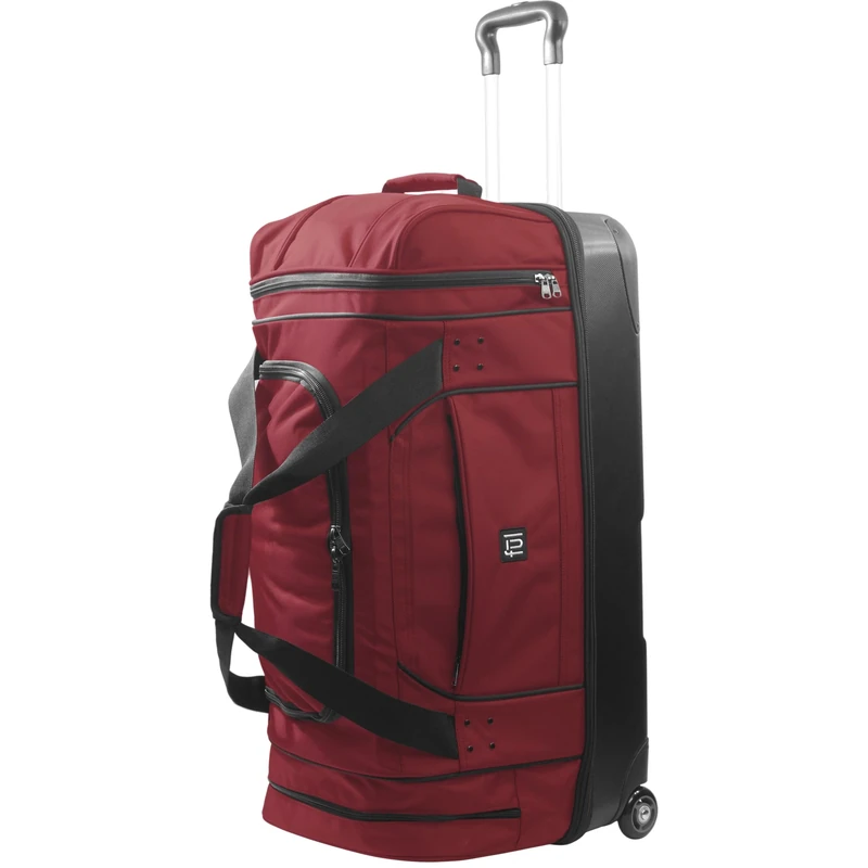 FUL Workhorse 30-Inch Rolling Duffel Bag, Split-Level Travel Luggage with Hardshell Base and Wheels, Dark Red - Image 1