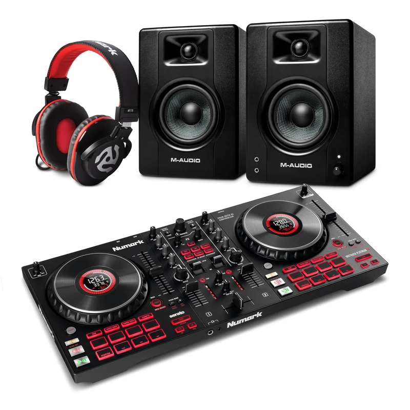 Numark Mixtrack Platinum FX DJ Controller and M-AUDIO BX4 Pair Studio Monitors with Headphones for Studio Recording, Music Production, Podcasting, Streaming