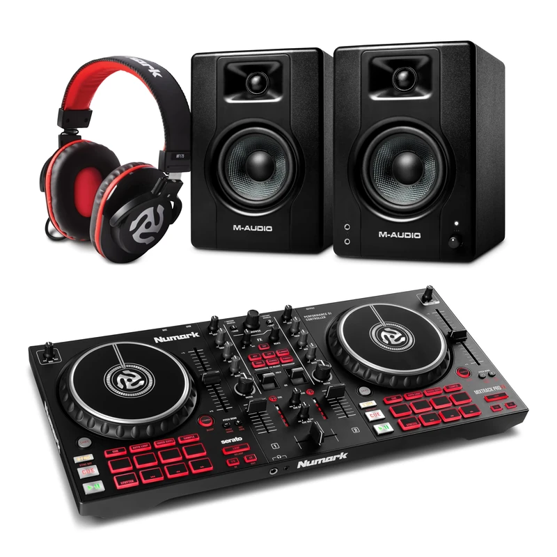 Numark Mixtrack Pro FX DJ Controller and M-AUDIO BX3 Pair Studio Monitors with Headphones for Studio Recording, Music Production, Podcasting, Streaming
