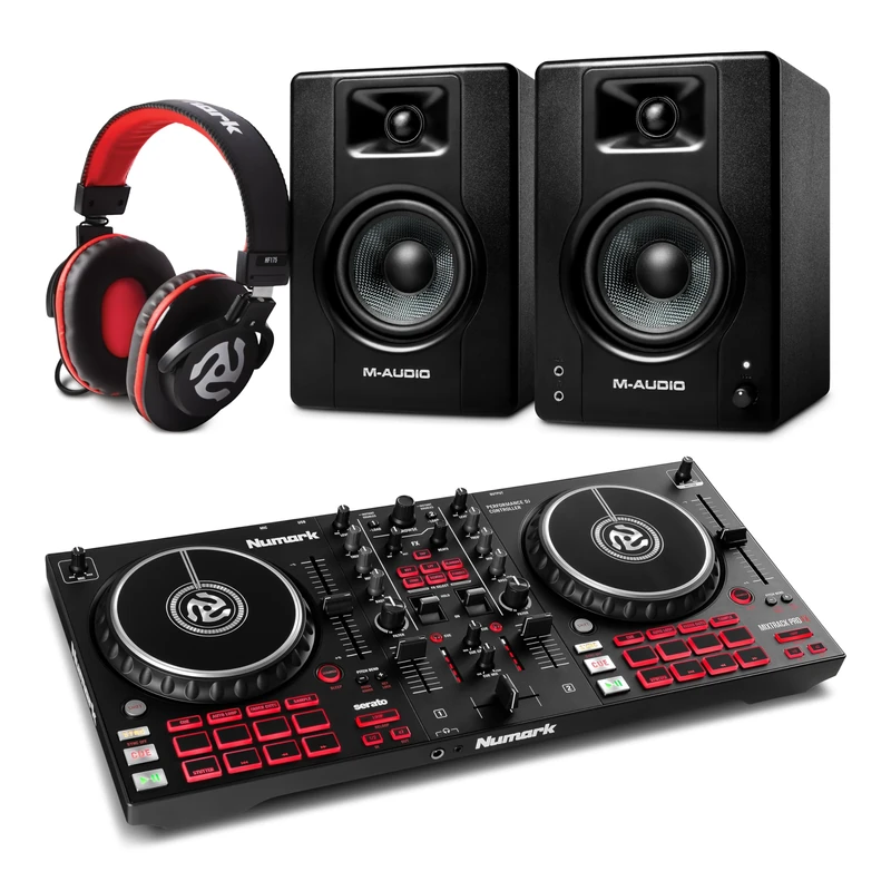 Numark Mixtrack Pro FX DJ Controller and M-AUDIO BX4 Pair Studio Monitors with Headphones for Studio Recording, Music Production, Podcasting, Streaming