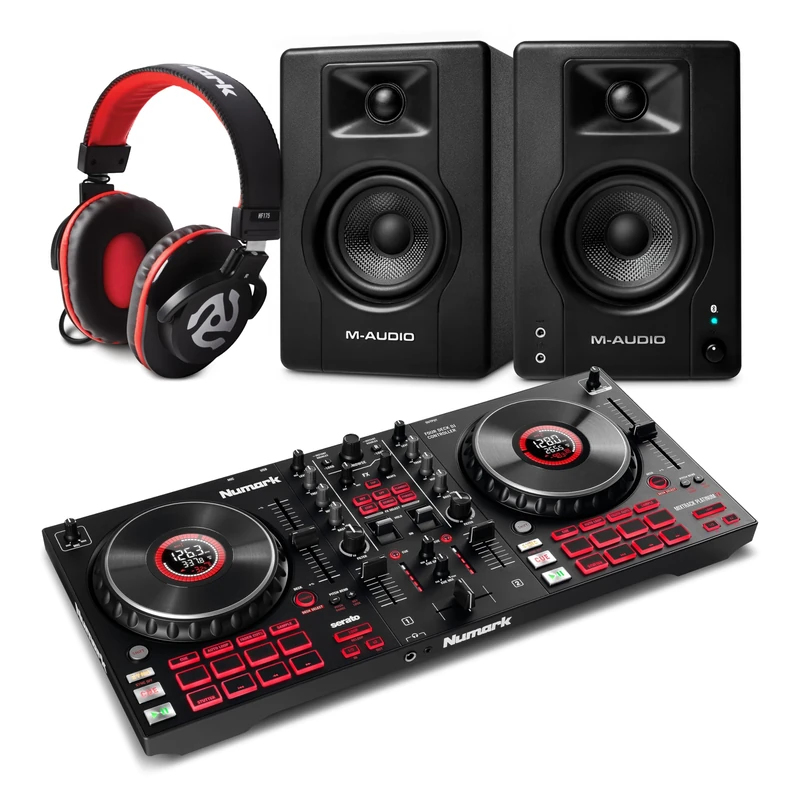 Numark Mixtrack Platinum FX DJ Controller and M-AUDIO BX3 Pair Bluetooth Studio Monitors with Headphones for Studio Recording, Music Production, Podcasting, Streaming