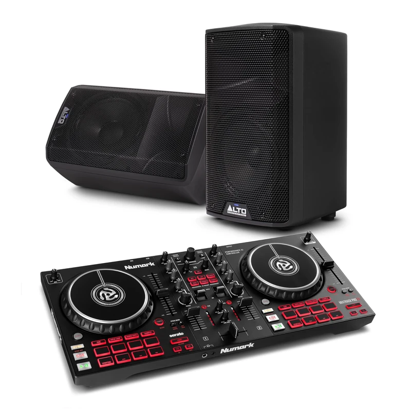 Numark Mixtrack Pro FX DJ Controller and ALTO TX410 Powered PA Speakers Pair for Live Music, DJ sets, Events, Music production
