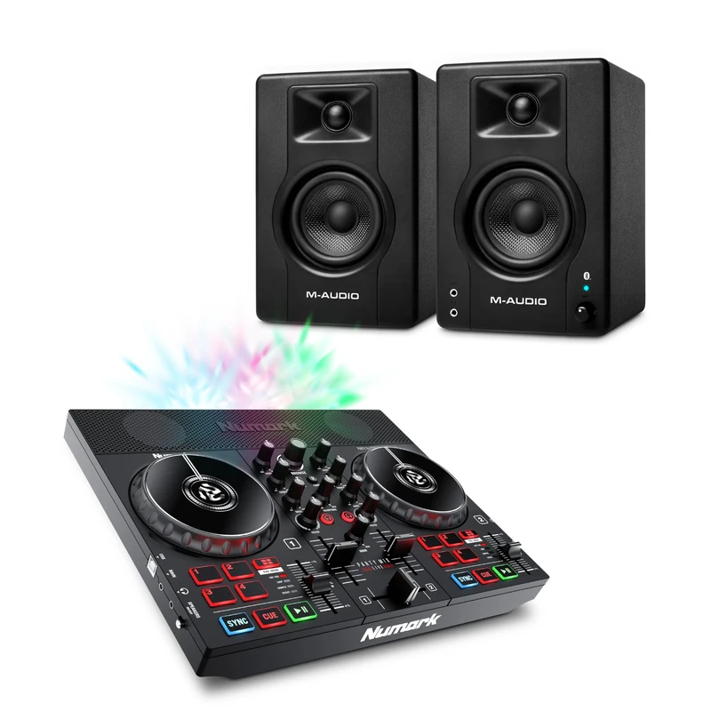 Numark Party Mix Live DJ Controller and M-AUDIO BX3 Pair Bluetooth Studio Monitors for Studio Recording, Music Production, Podcasting, Streaming