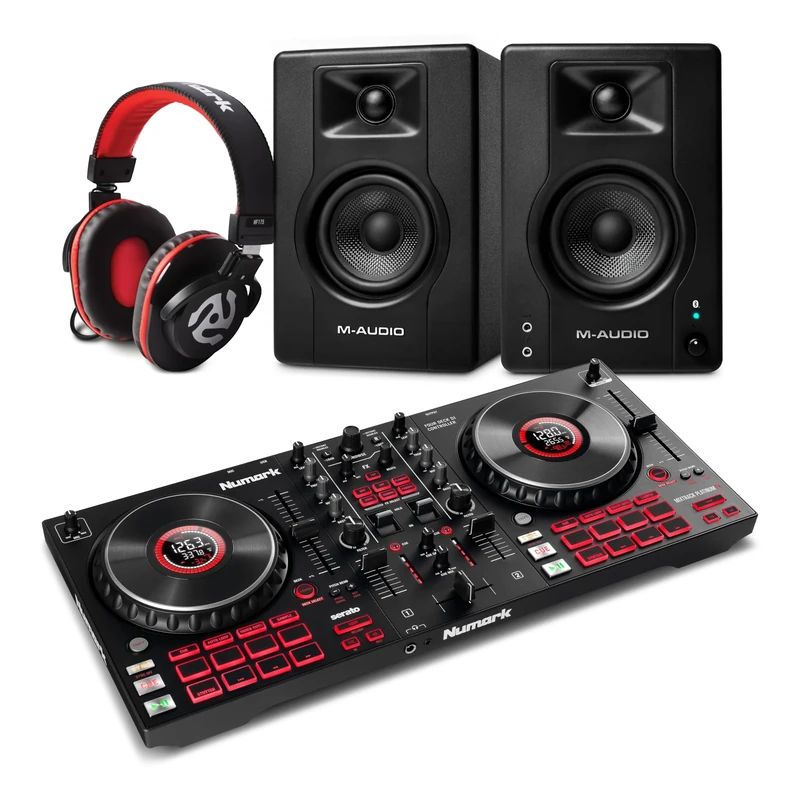 Numark Mixtrack Platinum FX DJ Controller and M-AUDIO BX4 Pair Bluetooth Studio Monitors with Headphones for Studio Recording, Music Production, Podcasting, Streaming