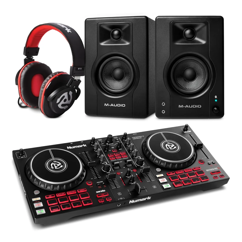Numark Mixtrack Pro FX DJ Controller and M-AUDIO BX3 Pair Bluetooth Studio Monitors with Headphones for Studio Recording, Music Production, Podcasting, Streaming