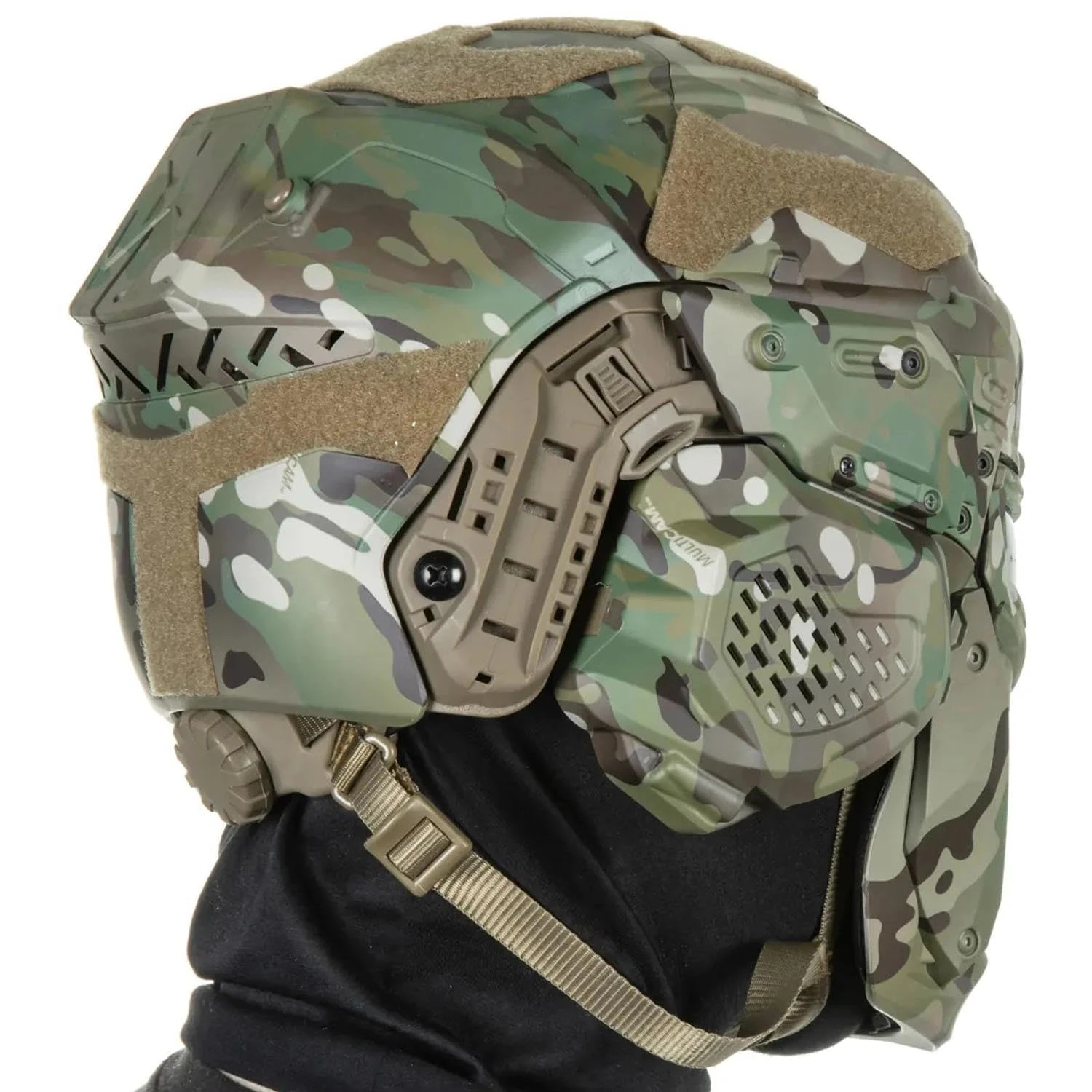 Tactical Airsoft Full Face Helmet with Cool Flip-Up Visor, Tactical Headset & Anti-Fog Fan, for Paintball, Cosplay, CS(CP)