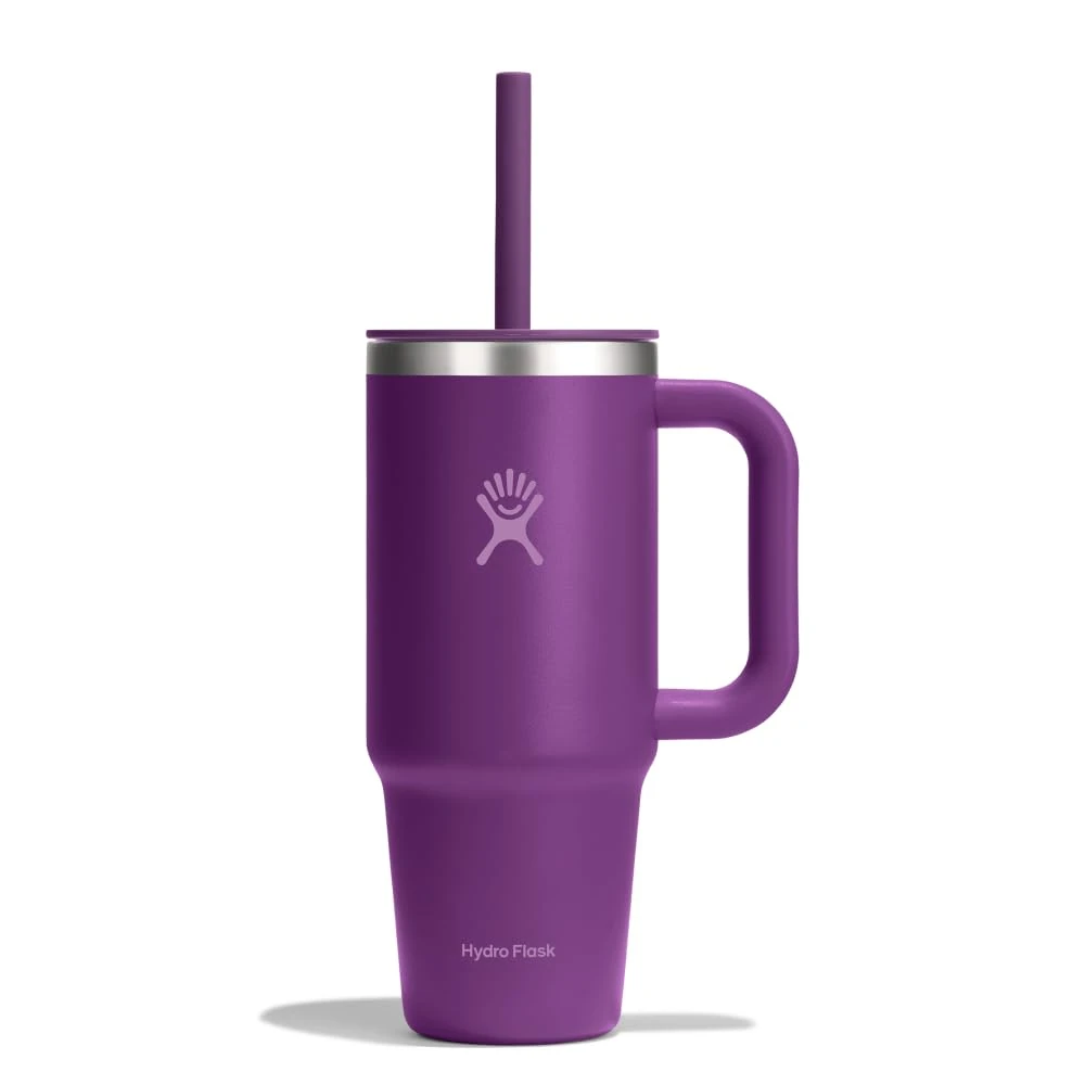 Hydro Flask - Travel Tumbler 709 ml (24 oz) with Closable Press-in Straw Lid - Stainless Steel - Double Wall Vacuum Insulated - Splash Resistant lid - Beachplum