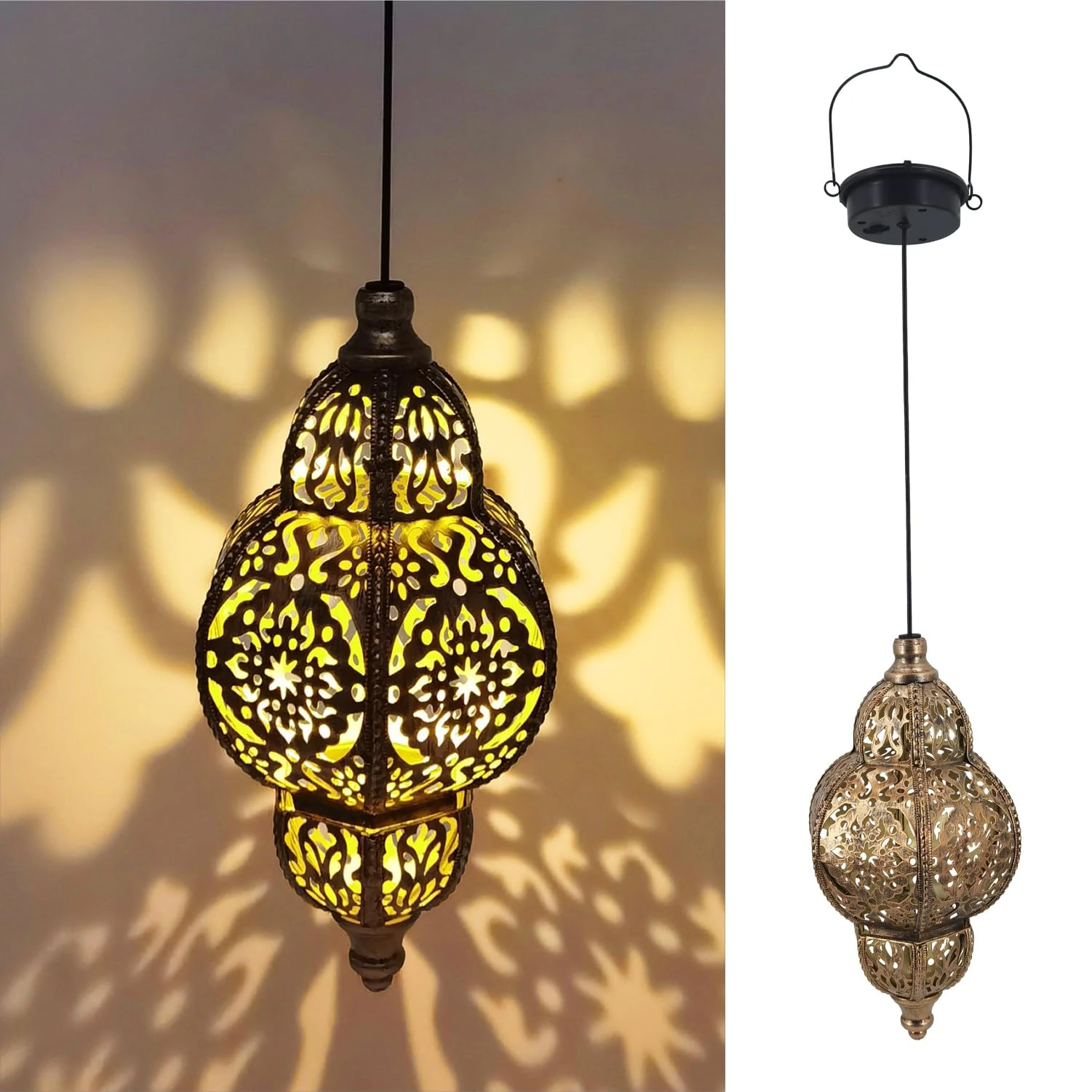 Aombzzj Hanging Solar Lights Garden Lights Metal Moroccan Lamp Waterproof for Outdoor Hanging Decor Yard Backyard Garden Decorative (4 Pack, Bronze)