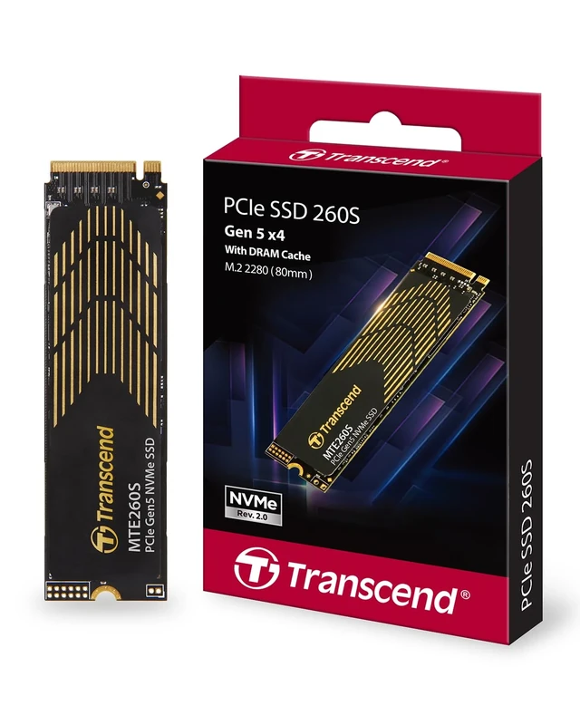 Transcend MTE260S 2TB NVMe PCIe Gen5 x4 SSD, Read/Write up to 14,000/11,000 mb/s Design for Gamers and Creators TS2TMTE260S