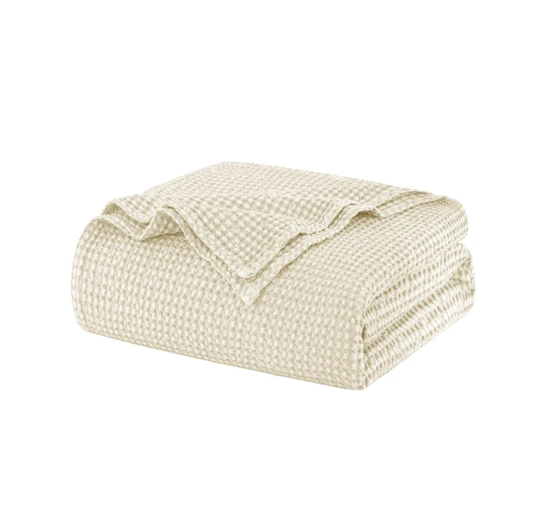 Talasily 100% Cotton Blanket Queen Size for Bed - Lightweight & Breathable All Season Bedding -Soft Waffle Weave Blanket,Machine Washable,Beige,90x90 Inches