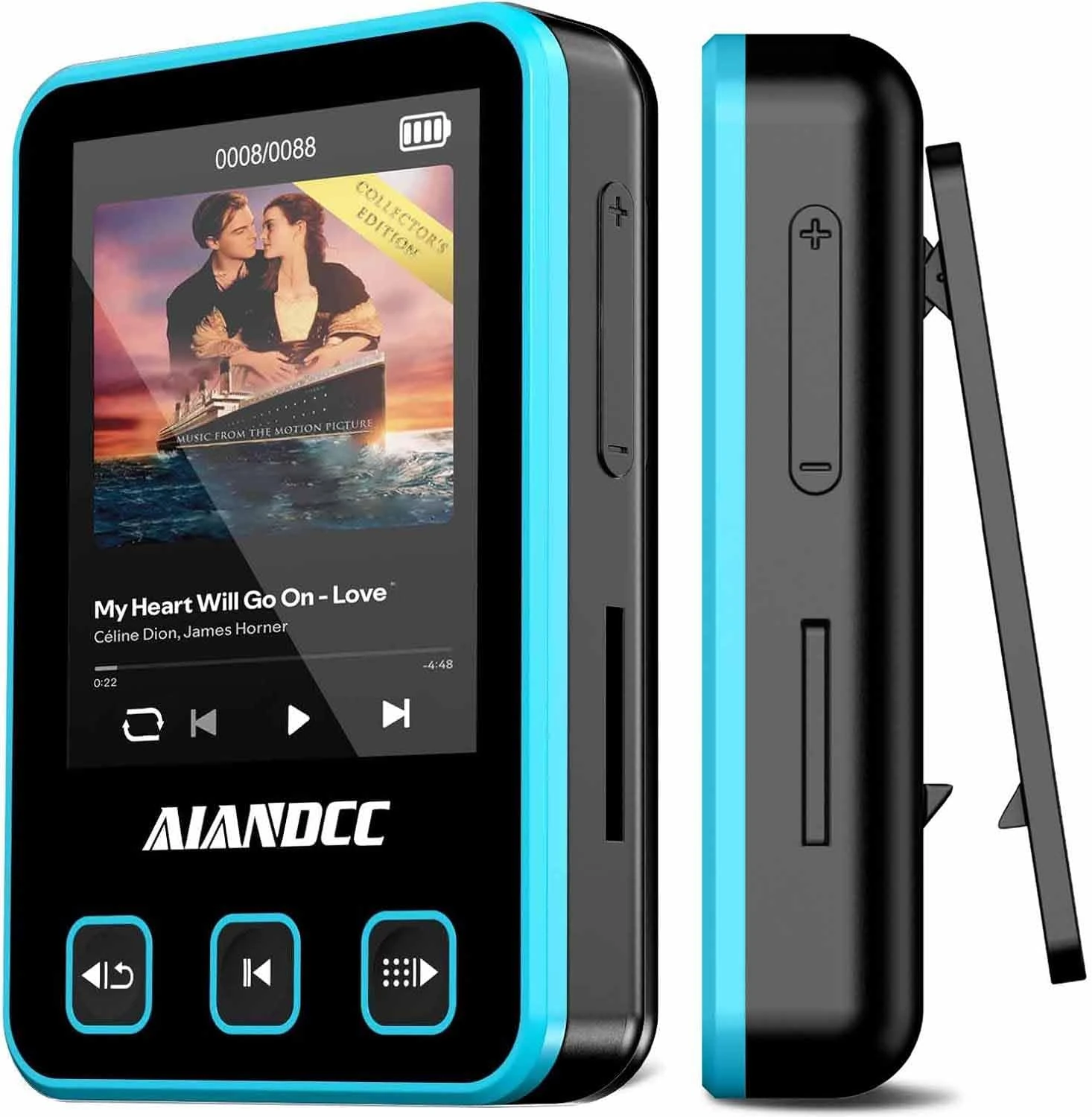 Mp3 Players with Bluetooth 5.3, 32GB Mp3 Player With Sports Clip and Armband, 1.77-inch TFT Color Screen, HiFi Sound Music Player, Earphones Included, TF Card Can be Inserted, Blue