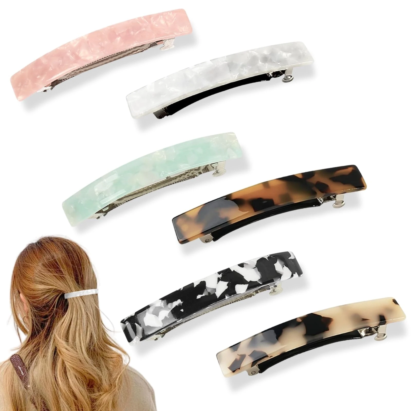 KEYRI 6 PCS French Hair Clip Barrette Tortoise Shell Acetate French Barrettes Hair Clips Delicate Hairs Accessories Colorful Hairs Slides Barrette Hair-clips for Girls and Women (Six Colors, Series B)