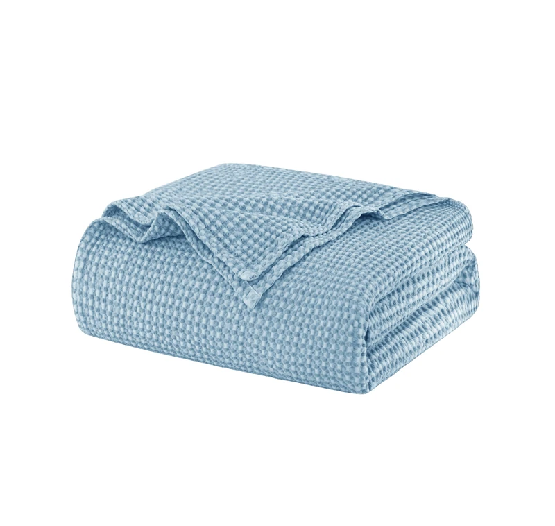 Talasily 100% Cotton Blanket Twin XL Size for Bed - Spring and Summer Cooling Lightweight & Breathable Bedding -Soft Waffle Weave Christmas Blanket, Machine Washable,Navy Blue,66x90 Inches