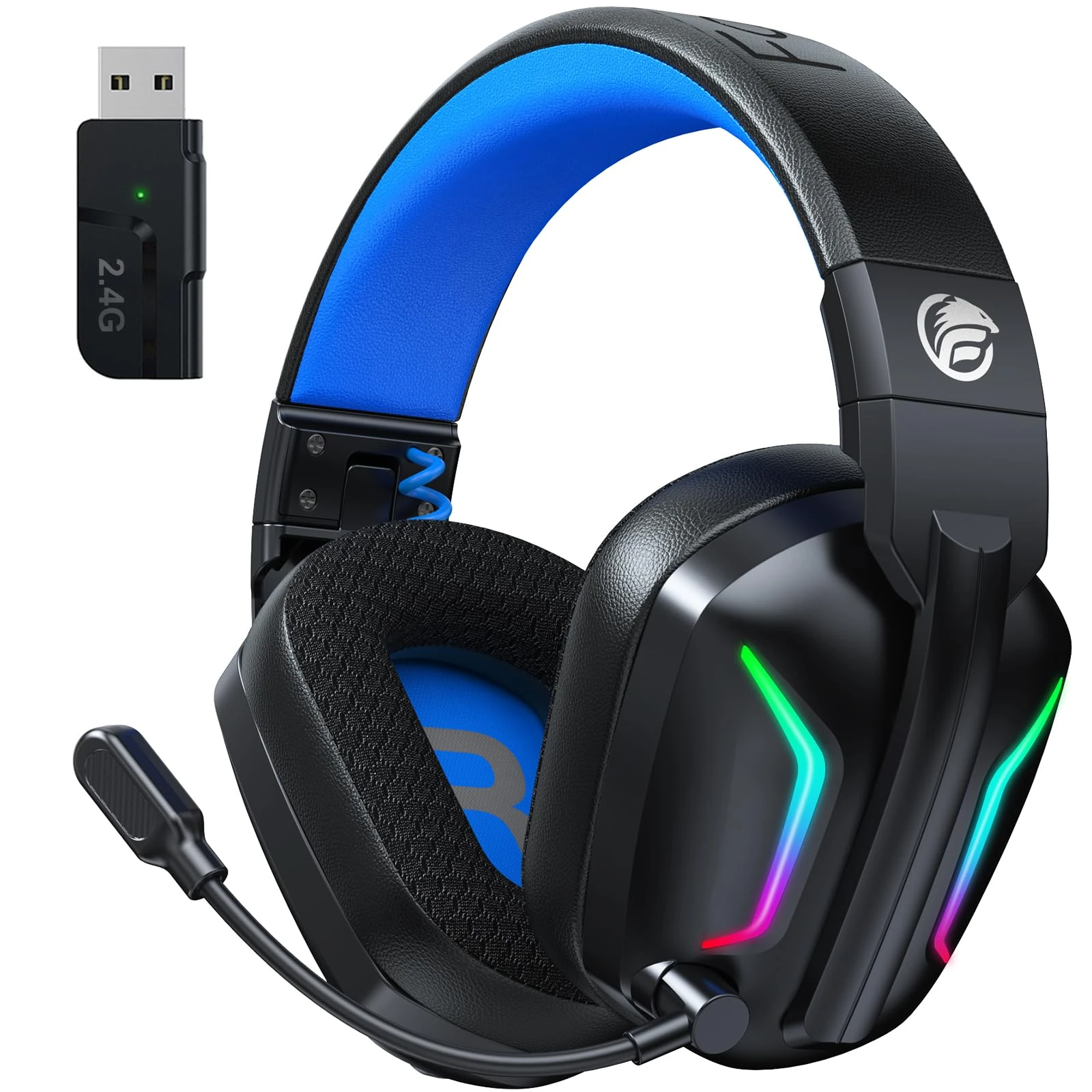 Fachixy FC300 Wireless Gaming Headset with Mic - Bluetooth and 2.4GHz USB Gaming Headphones with 50Hr Battery & 3D Stereo Sound - For PS5, PS4,PC, Switch, Mobile, Blue