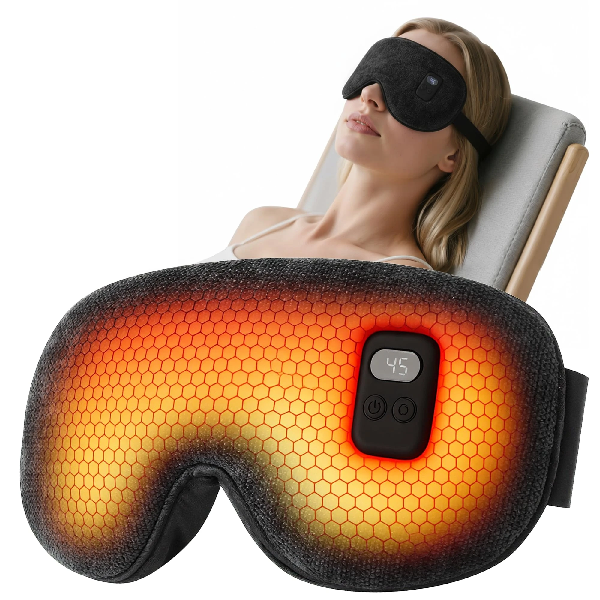 Heated Eye Mask: Cordless Warm Eye Compress - Rechargeable Silk Sleep Mask for Sleep Travel Office - Moist-Warming Mask with Adjustable Heat & Timer Washable Cover, Gift for Women Men Thermal Pillows