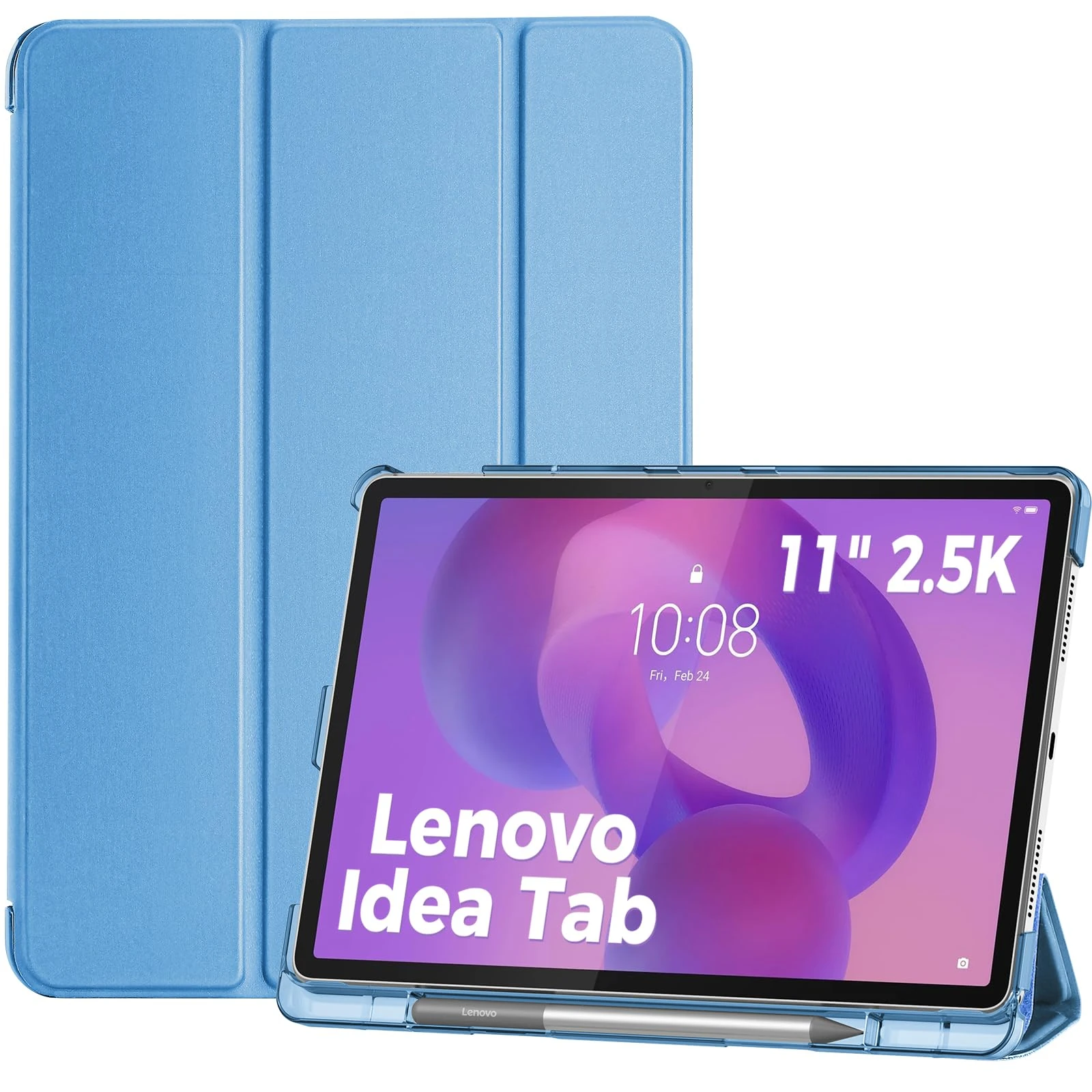 ProCase Folio Case for Lenovo Idea Tab 11" 2025/K11 Gen 2 with Pen Holder, Lenovo Idea Tab 11 Inch TB-336ZU/336FU Slim Stand Tri-Fold Hard Shell Protective Tablet Cover Translucent Back -Blue