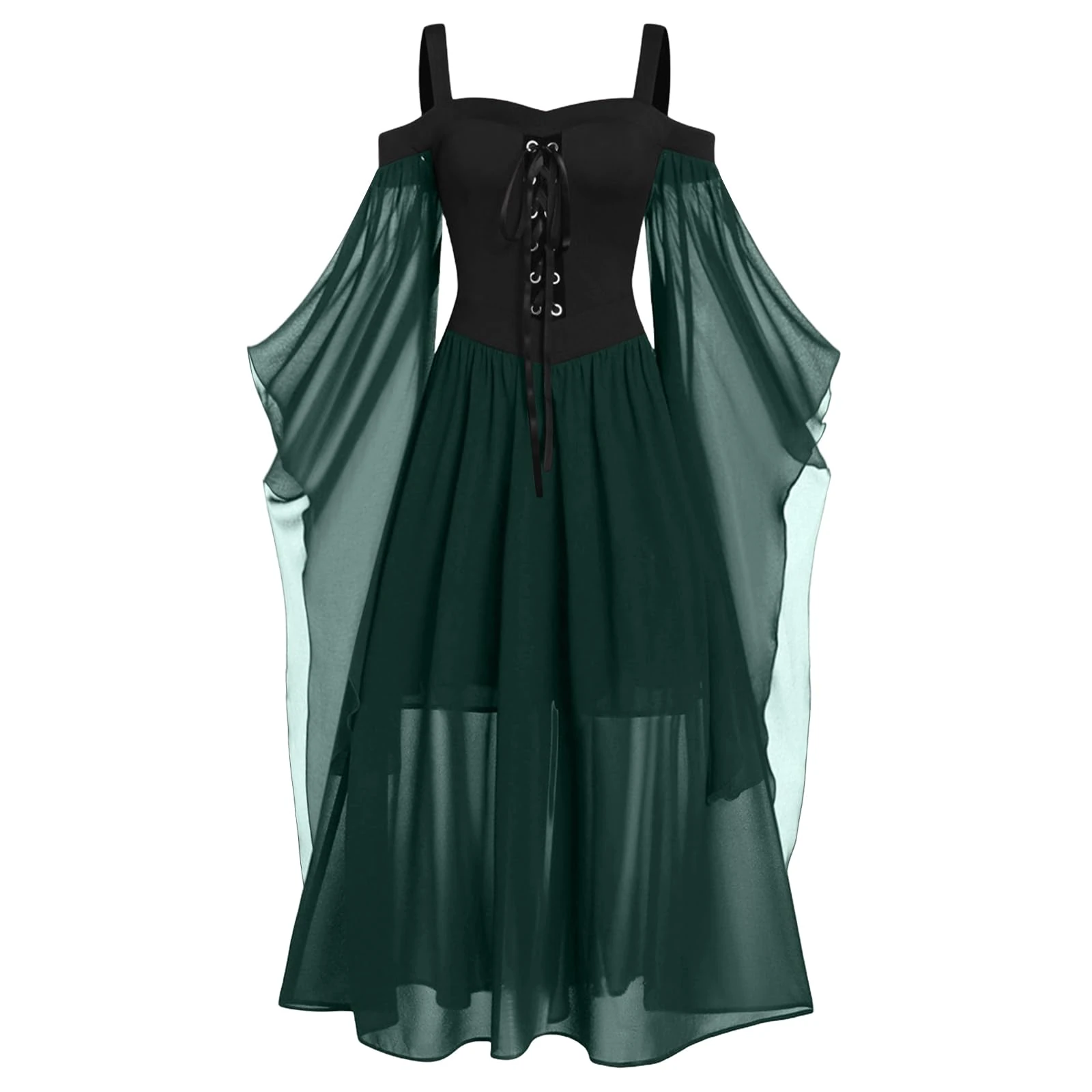 Nuoke Womens Halloween Costume Adult Halloween Costumes Women's Butterfly Sleeve Sexy Lace Gothic Medieval Dresses Black