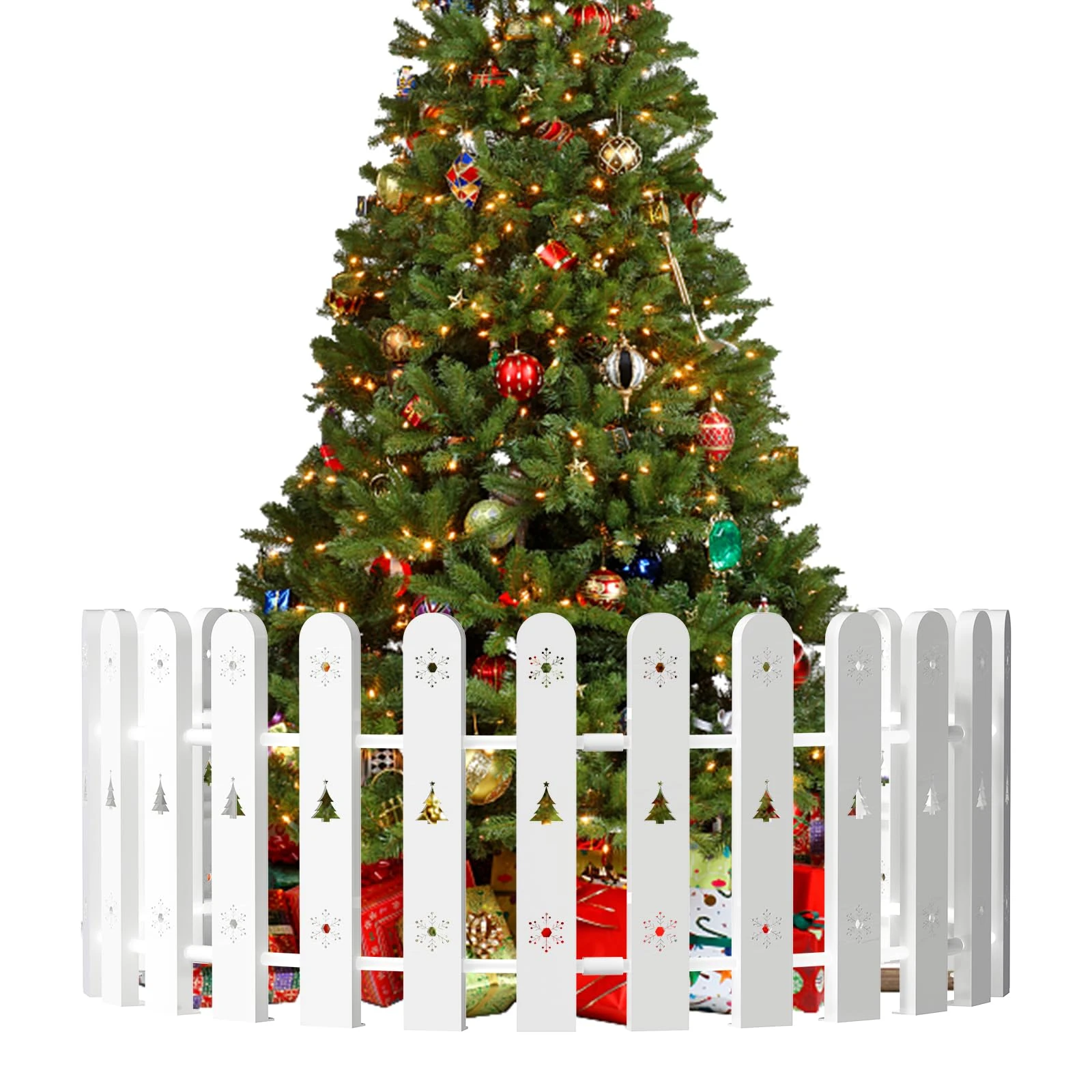 Harrms Christmas Tree Fence for Dogs, Protective Tree Guard Barrier for Kids & Pets, 28 Pcs White Picket Fence Indoor Outdoor, Easy Assembly Christmas Decorations