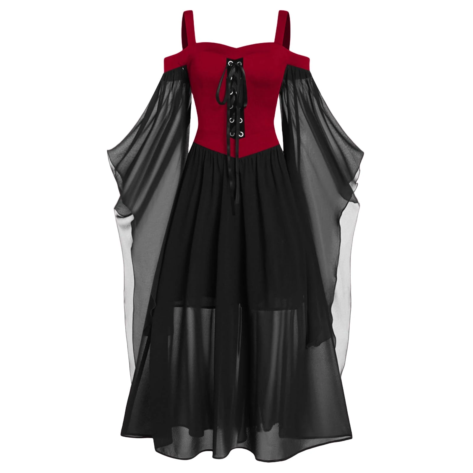 Nuoke Halloween Costumes Adult Women Halloween Costumes Women's Butterfly Sleeve Sexy Lace Gothic Medieval Dresses Blackish Green