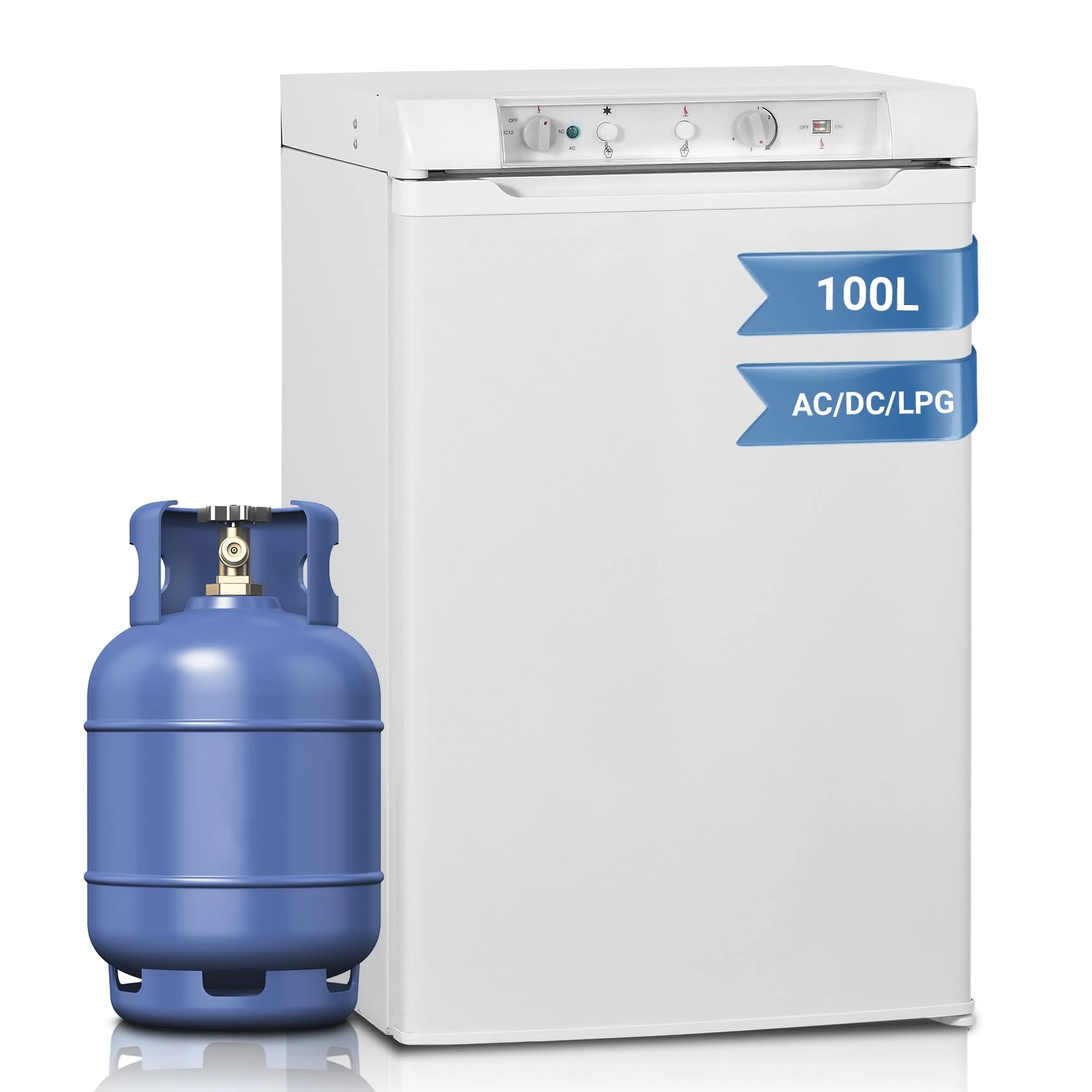 Techomey 3 Way Fridge Freezer, Gas Fridge Freezer 100L, lpg Gas Camping Refrigerator for Caravan, Campervan, RV, Garage, Motorhome, White