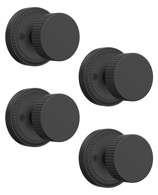 Asidrama 4 Pack Passage Black Door Knob with Lock. Matte Black Door Knobs Interior for Bedroom or Bathroom, Heavy Duty Matte Black Door Handle for Left Right Sided Doors