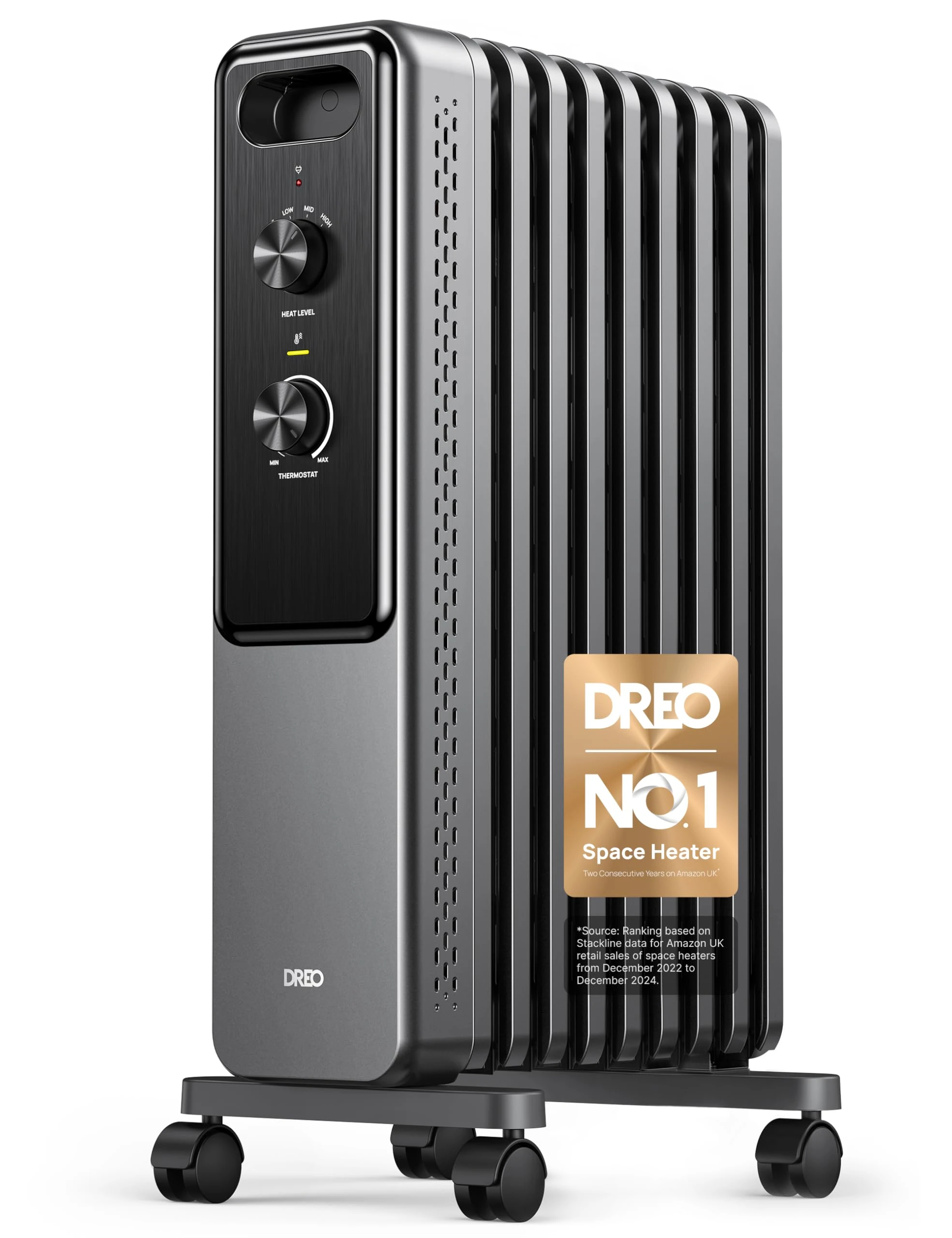 Dreo 9 Fins Oil Filled Radiator Heater, 2000W Silent Electric Heaters for Bedroom, Free Standing, Overheat & Tip-Over Protection, Adjustable Thermostat, Child Lock, Dual Knobs, Energy Saving, Quiet