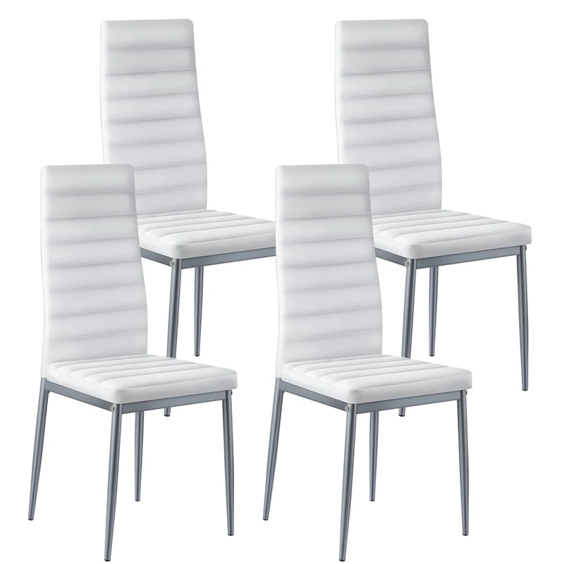 VEVOR Modern Dining Room Accent Chairs Set of 4, Upholstered Leather Side Chair for Dining Tables, Space-Saving Kitchen Table Chair with Thick Cushions and Metal Legs, White