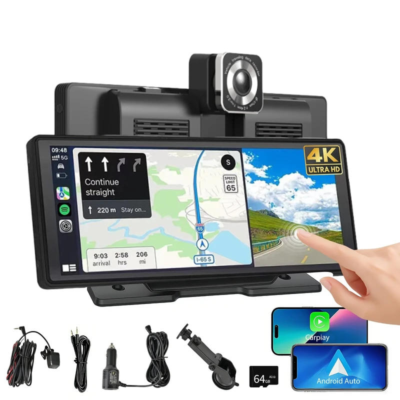 IGEAIIE 10.26" Car Tablet Pro Max 2025, Apple Carplay screen for car with 4K Front Dash Cam & 1080P Rear Camera, HD 2025 Car Play Android Auto Screen with Bluetooth/GPS/Mirror Link/64G TF/AUX, Slivery