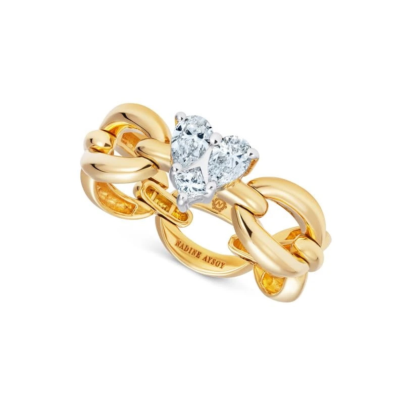 NADINE AYSOY Illusion Heart Ring - 18k Yellow Gold with Pear Diamonds