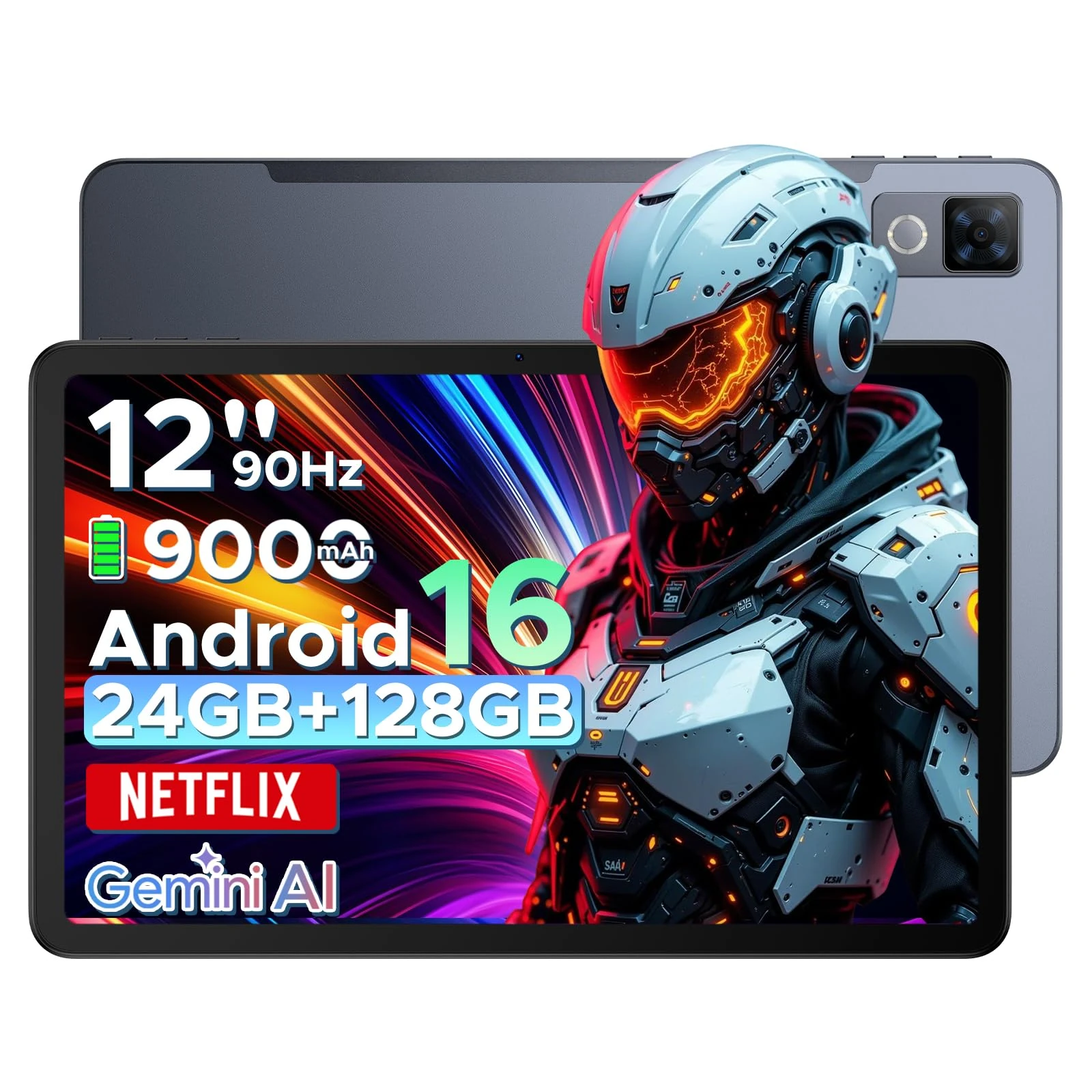 DOOGEE U12 Android 16 Tablet, 12 Inch Tablet, FHD+(2000x1200) 90Hz Large Screen Gaming Tablets, 24GB+128GB (2TB), Gemini AI Octa-Core, 9000mAh/18W, Camera 13+8MP, Widevine L1, 2.4G/5G WiFi, Face ID