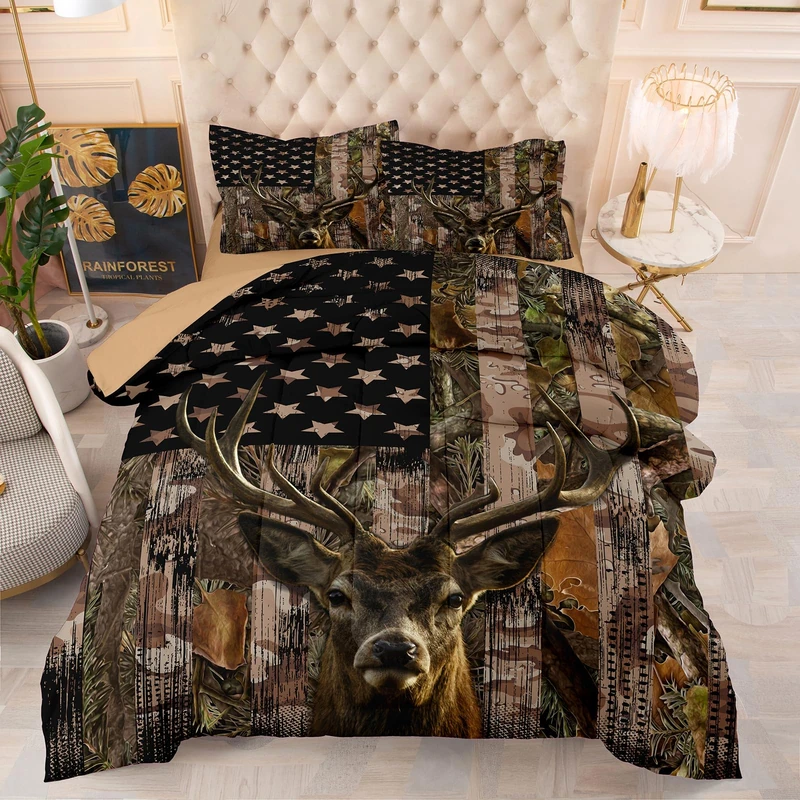 Tailor Shop Deer 5 Piece Bedding Set Queen Bedding Set Boys Kids Teens American Flag Camouflage Bedding Set Hunting Bedding Sets